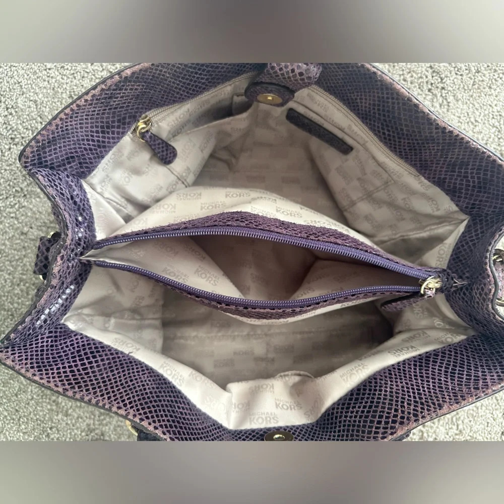 Michael Kors Embossed Purple Python Print Hamilto… - image 4